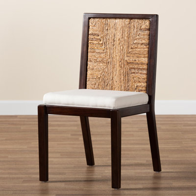 Killagan Fabric Seagrass and Mahogany wood Side Chair in Natural Brown/White