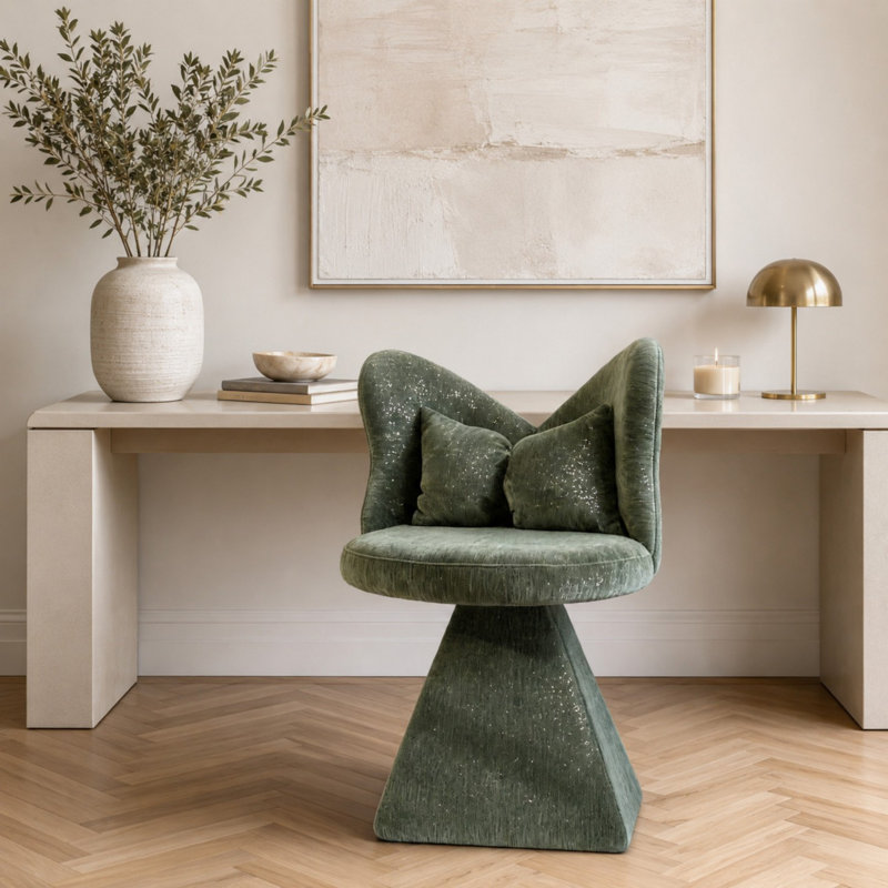 Chaise décorative pivotante à dossier papillon, Vert, Vert