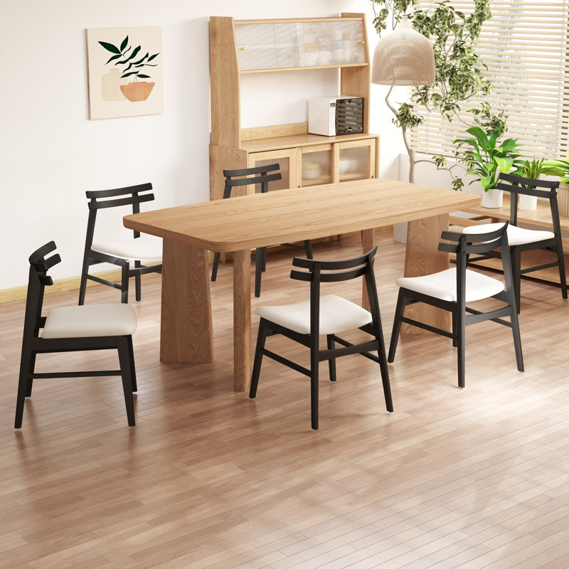 Modern Rectangular Dining Set With Upholstered Chairs With Backrest For Kitchen, Living Room, Dining Room, Beige/Black, Tan