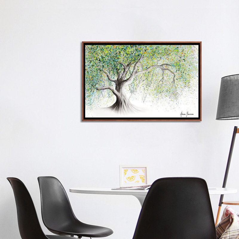 «Bright Memory Tree» par Ashvin Harrison - impression d'art graphique, Toile avec cadre en bois brun classique, Aucun mat