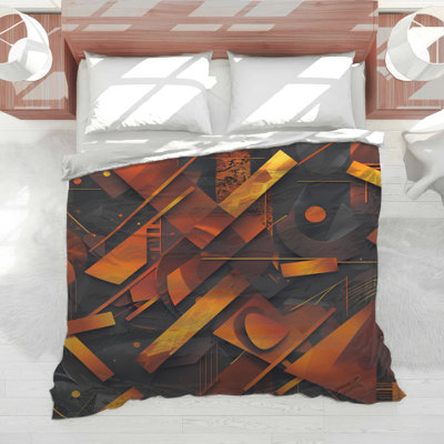 Édredon orange à motif géométrique abstrait