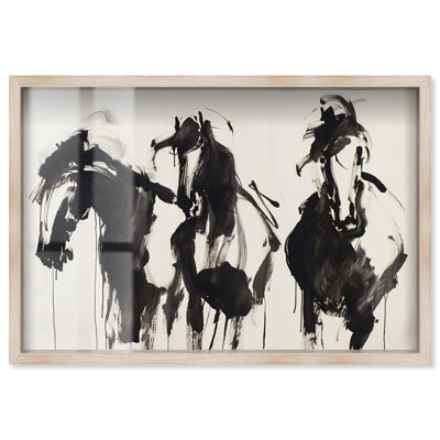 Chevaux dans l'encre, boîte d'ombre, animaux de la ferme, art par Art Remedy