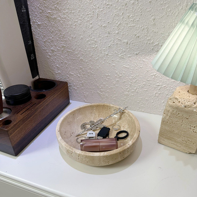 Travertin naturel, plateau rond en pierre de 7,87 pouces pour centre de table et décoration intérieure