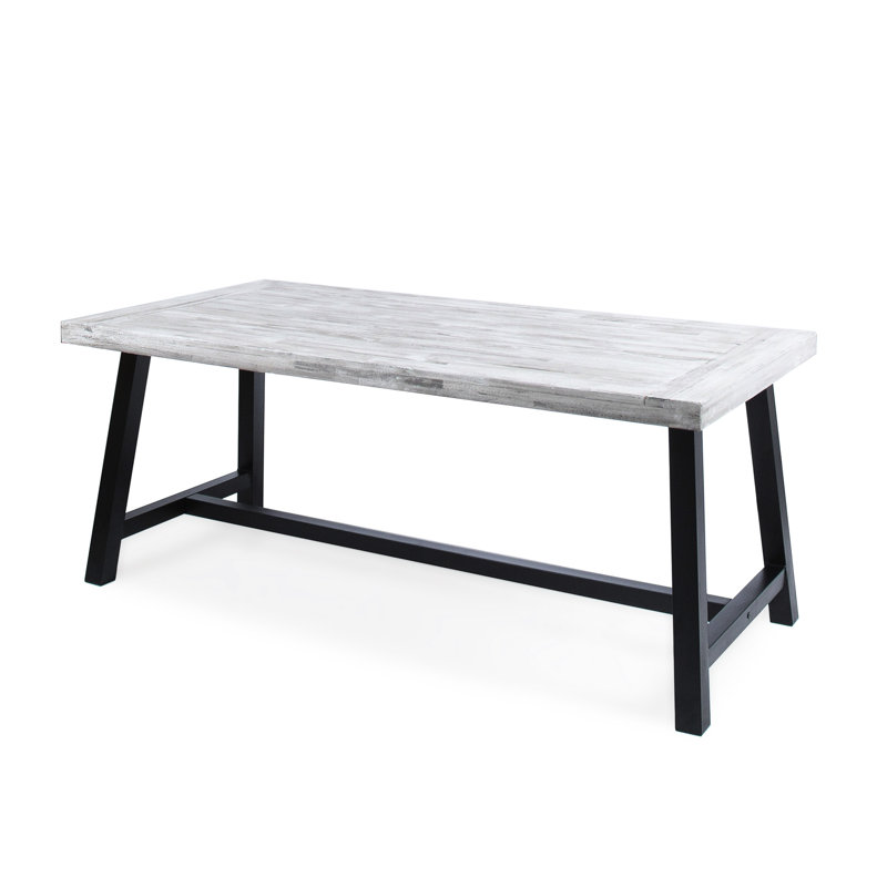 Outdoor Dining Table Crafted From Wood And Black Rustic Metal Frame, Sandblast Finish, To Weather, 29.5 Inches High, 70 Wide, 35.17 Deep Grey With Iron Stable Frame Configuration, 29.5H X 70W 35.17D