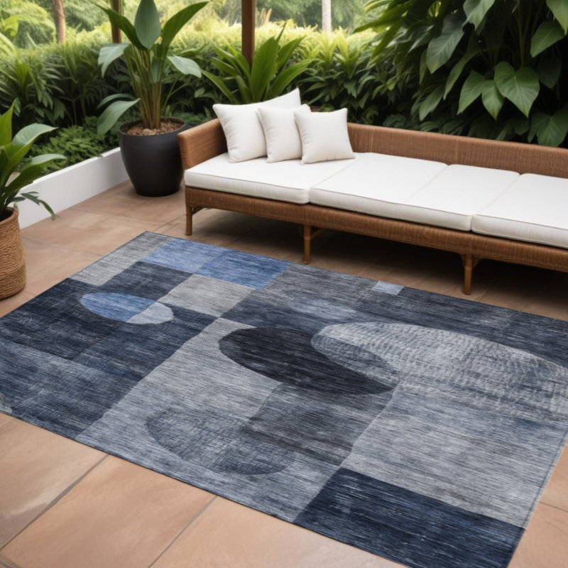 Tapis intérieur / extérieur lavable 8 pi x 10 pi bleu marine et gris anthracite