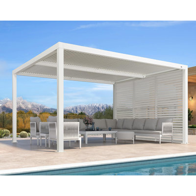 Pergola d'extérieur en aluminium mauve à persienne mauve à toit fixe