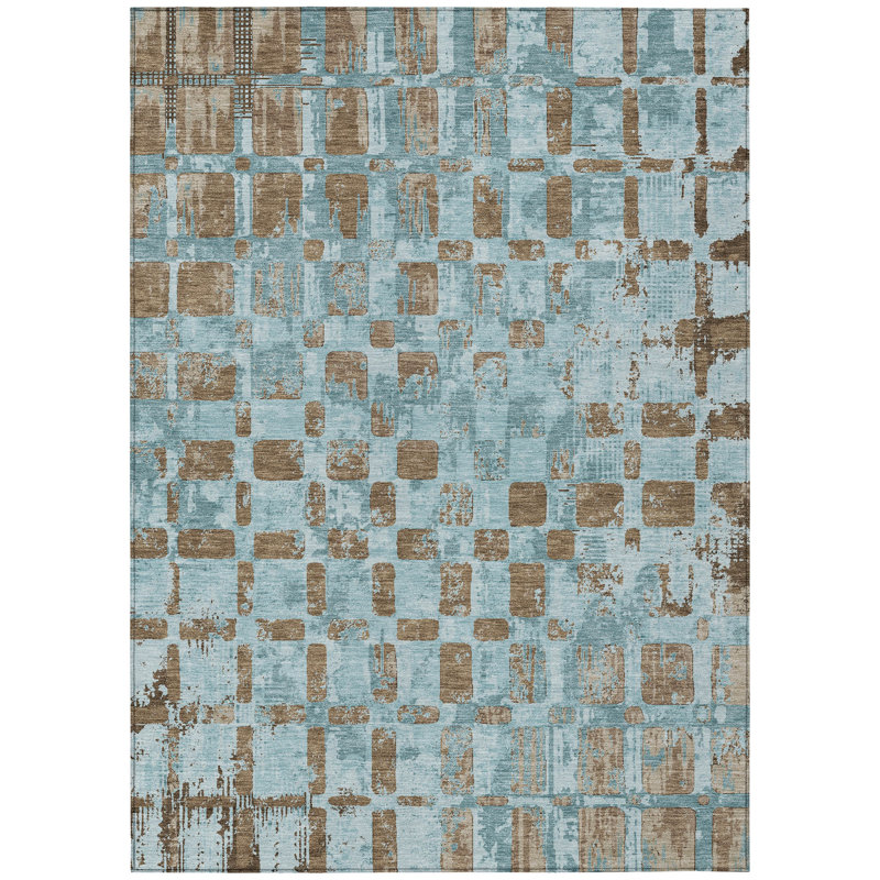 Machine Washable Indoor/Outdoor Chantille ACN2628 Abstract Rug, Teal, 8' x 10'