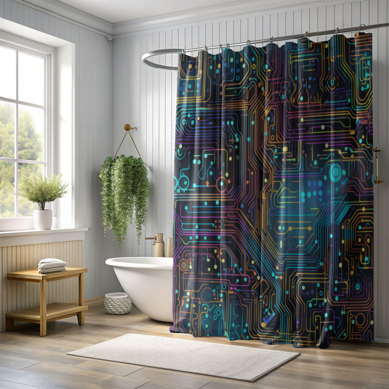 Circuit Art - Rideau de douche Premium, H 74 po x l 71 po