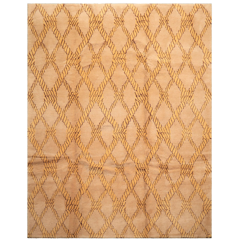 Tapis transitionnel tibétain doré en laine noué à la main 8 pi 2 po x 9 pi 9 po