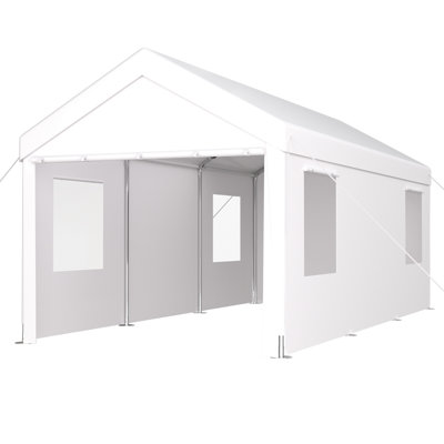 12' X 20' Portable Garage Canopy. Galvanized Steel Structure, 2 Doors & 4 Vent Windows. Fade Pe Cover, Simple Assembly For Car, Truck, Boat, Equipment Storage Carport With Frame. Doors, Ventilated