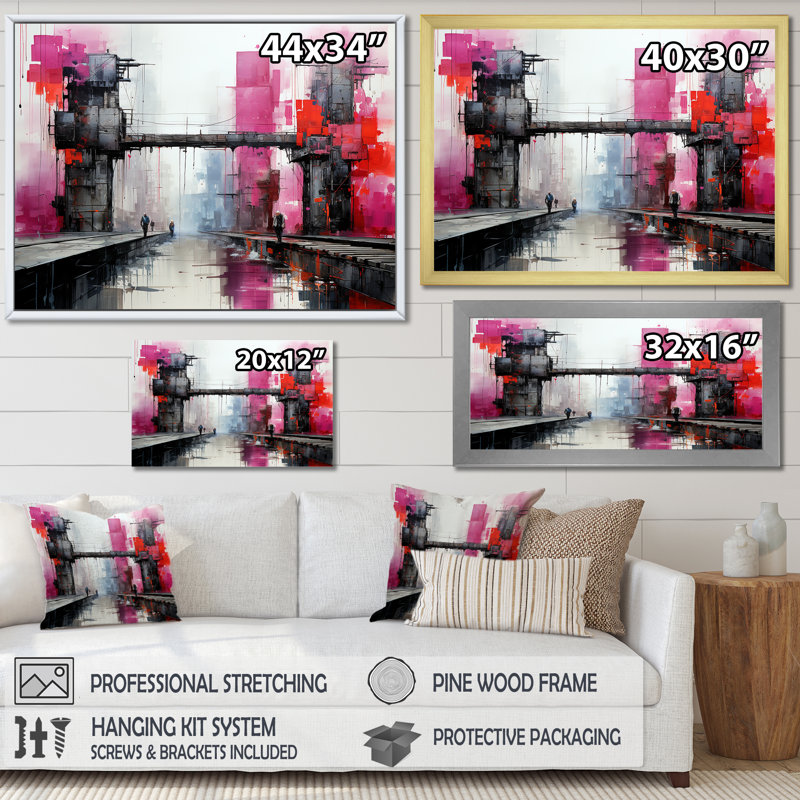 «Magenta Factory Machines I», reproduction sur toile, Cadre simple noir, H 12 po x l 20 po x P 1 po