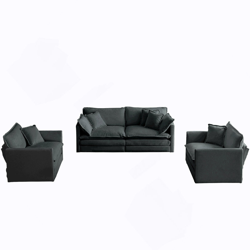Ensemble de canapé 3 pièces confortable et élégant avec accoudoirs et coussins décoratifs, parfait pour transformer votre salon en une oasis de détente
