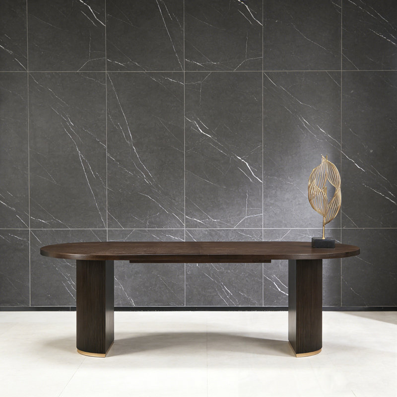 Oval Dining Table With Sturdy Double Pedestal, Walnut