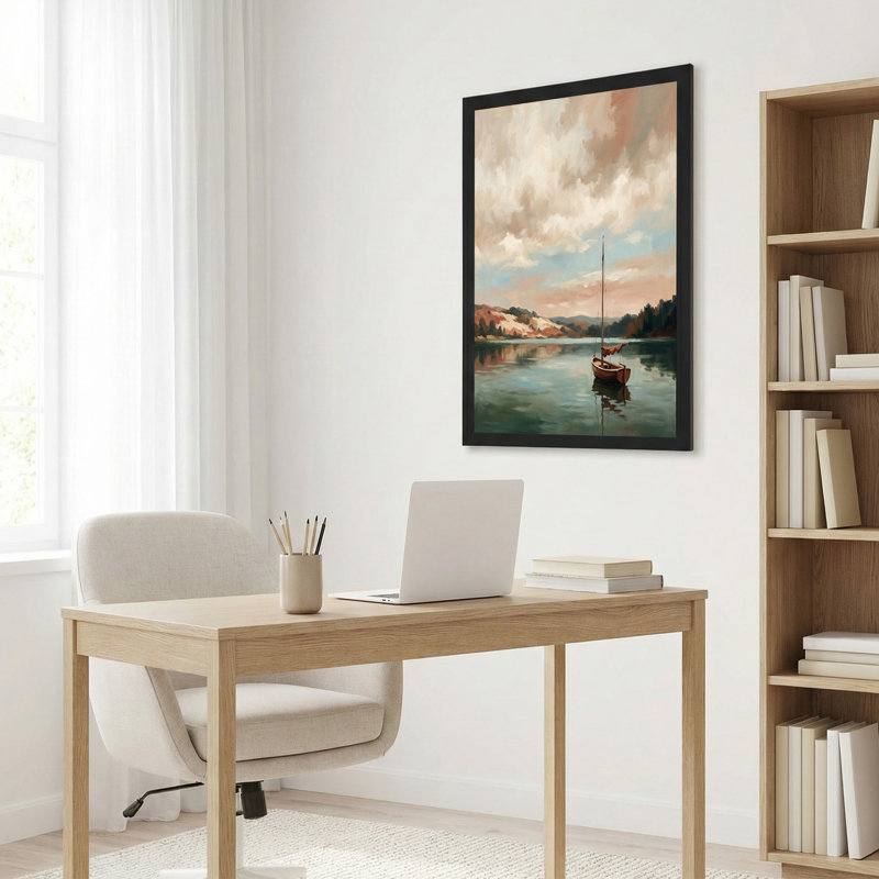 Voilier en bois sur un lac avec Rolling Hills, art mural sur toile, H 20 po x l 30 po