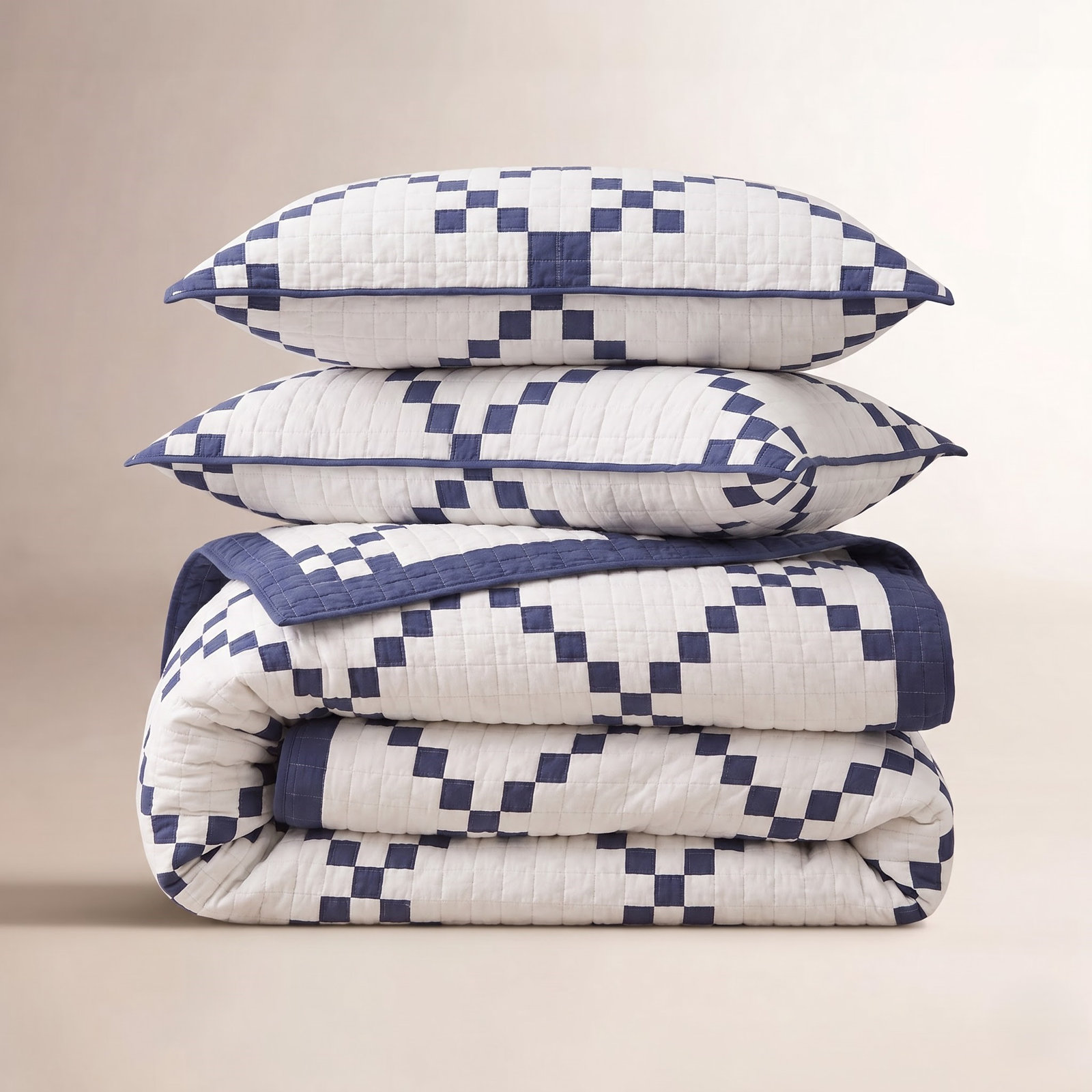 Cotton Quilt Set, Blue, Queen Quilt + 2 Shams