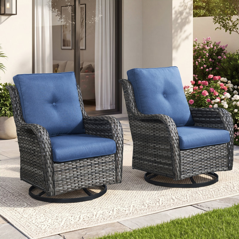 Lucama Wicker Outdoor Glider, Blue, Light Grey