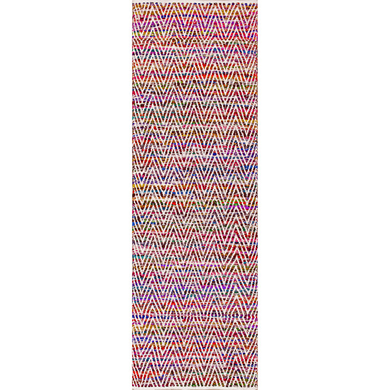 Tapis rouge / multicolore touffeté à la main Jymere, Tapis de couloir 2 pi 6 po x 10 pi