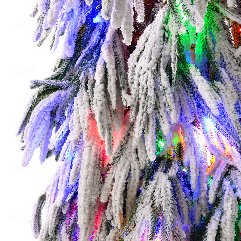 Ensemble de 3 arbres de Noël artificiels 3 pi / 4,5 pi / 6 pi avec 235 lumières à DEL blanc chaud et multicolores pré-éclairées, 11 modes, base de pot rustique en toile de jute pour décoration de maison de vacances