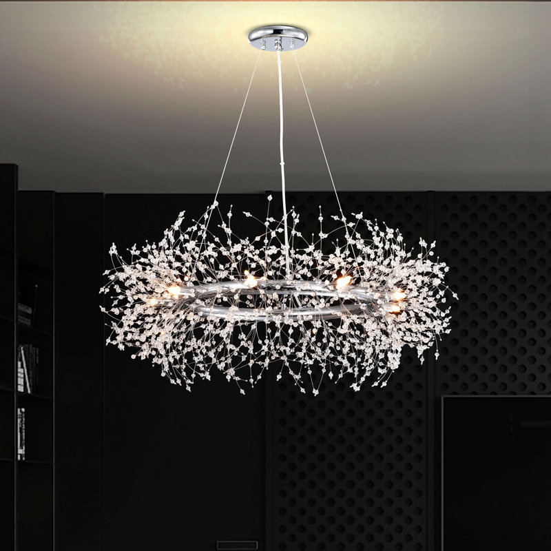 Vargas 9 - Light 31.5" Unique / Statement Beads Firework Chandelier, Chrome