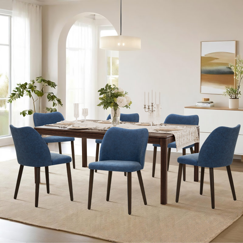 Upholstered Solid Wood Small Dining Chairs - Ergonomic Curve & Plush Padding for Multiple Spaces, Blue