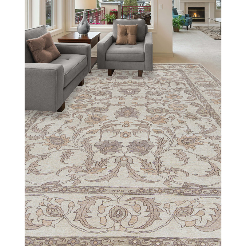 Hand-Knotted High-Quality Beige Area Rug