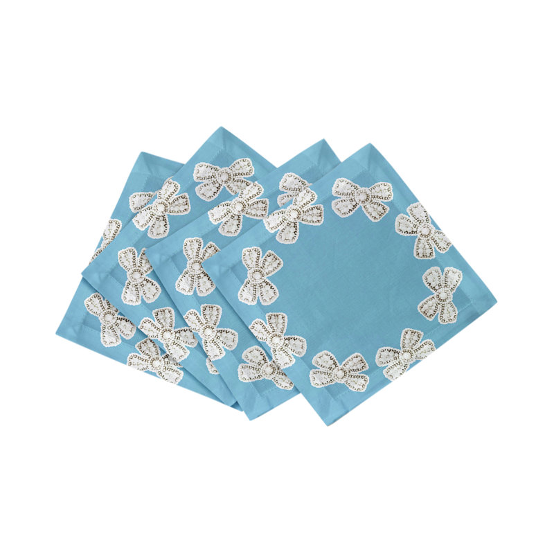 Pearl Bow Cotton Sateen Cocktail Napkins, Bluebell