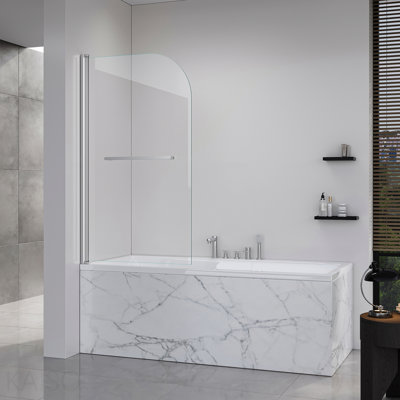 Frameless Folding Shower Doors For Bathtub, 1/4" (6mm) Thick Sgcc Tempered Glass Door, Bathroom Pivot Tub Glass Door 31 Inch. L * 55 Inch. H---Brushed Nickel