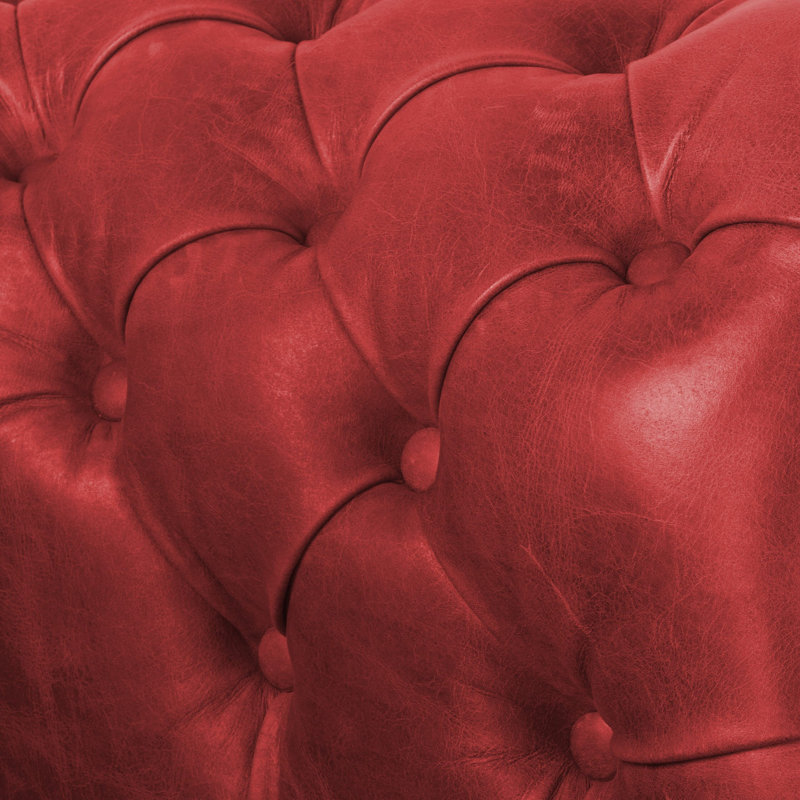 Tatelynn 3 Seater Genuine Leather Sofa, 80cm H x 200cm W x 90cm D, Red
