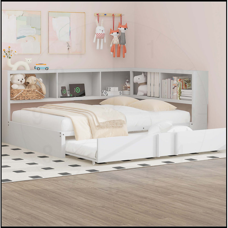 Metal Full Size Daybed with Trundle, Storage Cabinets, and USB Ports for Modern Minimalist Homes, White