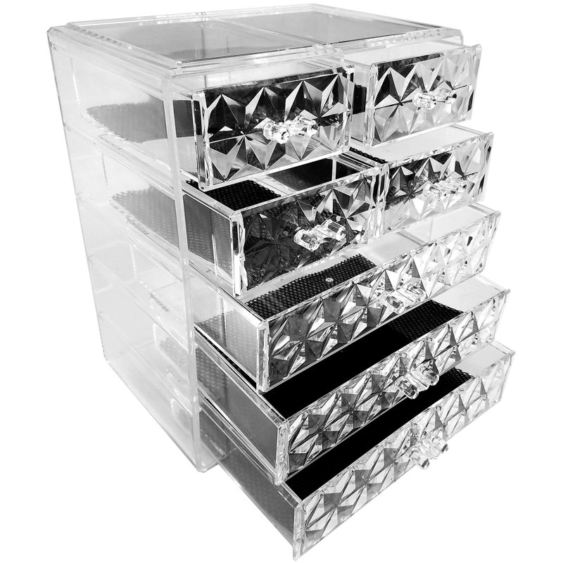Clear Acrylic 6-Drawer Vanity Organizer with Geometric Design