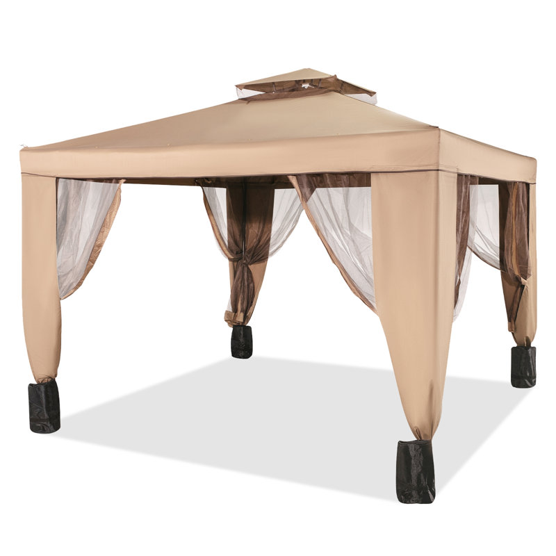 10 x 10 ft Beige Steel Frame Patio Gazebo with Netting