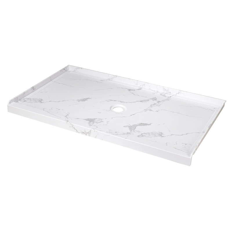 60" W X 36" D Acrylic Shower Base, Composite Single Threshold Shower Pan, Center Drain Slip-Resistant, White Marble