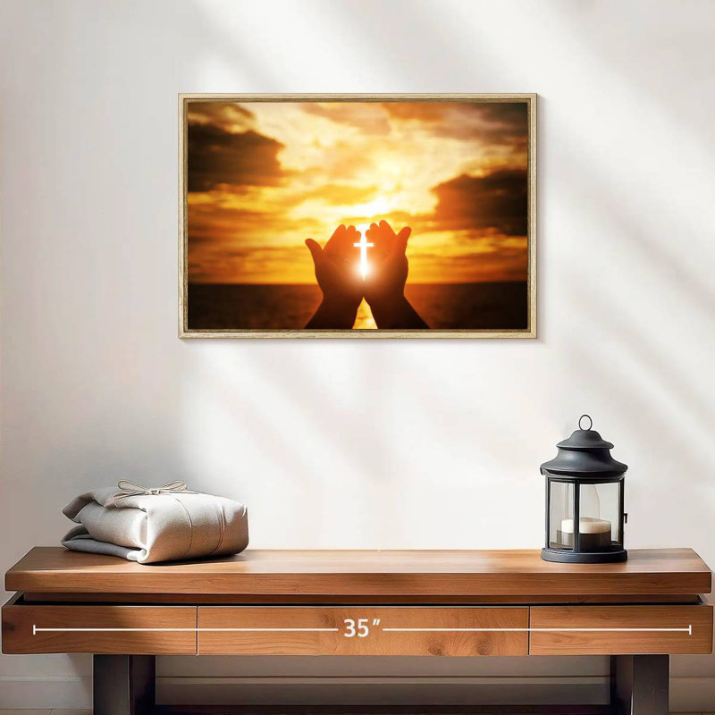 Religion, 19 po x 13 po, Cadre flottant en bois naturel