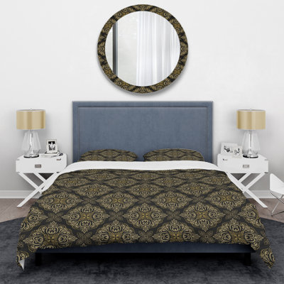 Damas vert - ensemble de housse de couette abstrait - microfibre de polyester