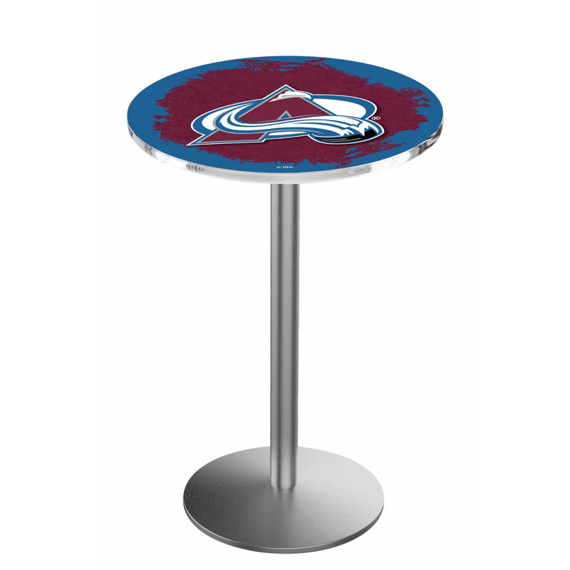 NHL Round Metal Base Dining Table, Stainless Steel, Colorado Avalanche