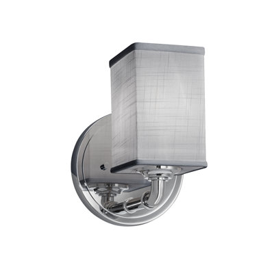 Textile - Bronx Wall Sconce - Square w/ Flat Rim Shade - Polished Chrome - Gray - Replaceable Bulb