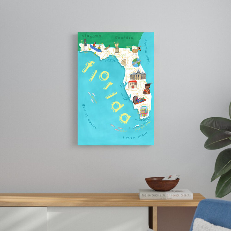 " Illustrated State Maps Florida " by Carla Daly, 30" H x 20" W
