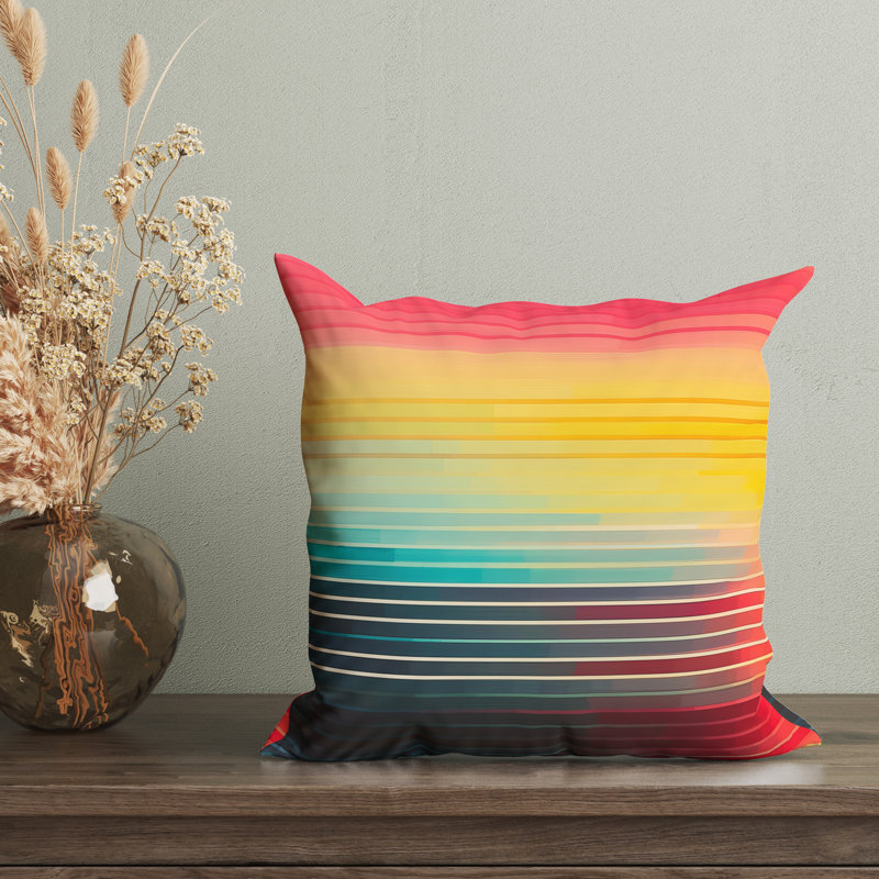 Housse de coussin réversible, H 20 po x l 20 po, Rose / jaune / noir / rayé