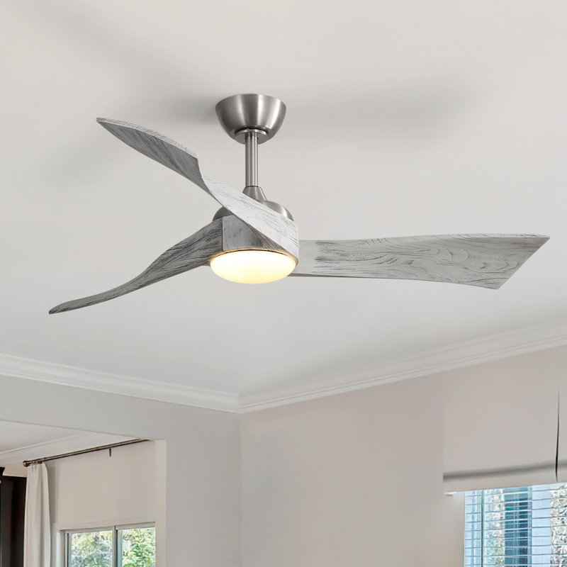 52" W Ceiling Fan with LED Light and Remote, Brushed Nickel with Gray Blades