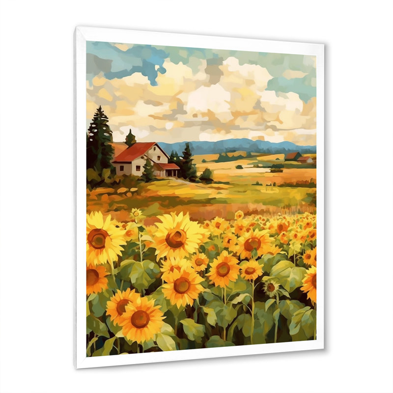 «Golden Cheerful Sunflowers I», reproduction sur toile, H 20 po x l 12 po x P 1 po, Cadre photo blanc