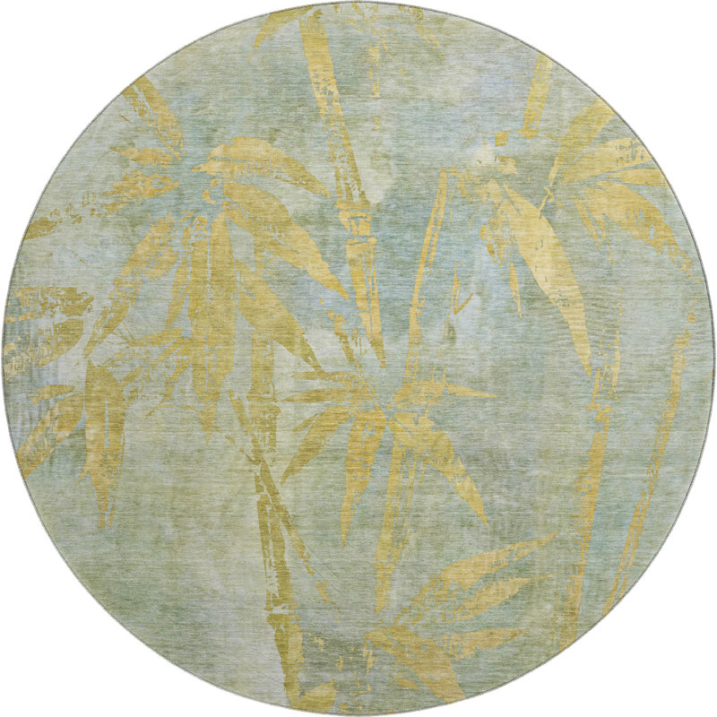 Premium Machine Washable Mayfield AMF2222 Botanical Rug, 8' Round, Sage