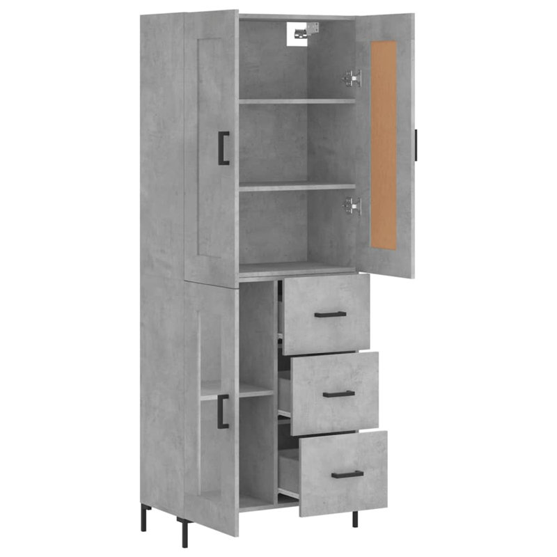 Midyette Highboard 69.5x34x180 cm Engineered Wood, Concrete Grey