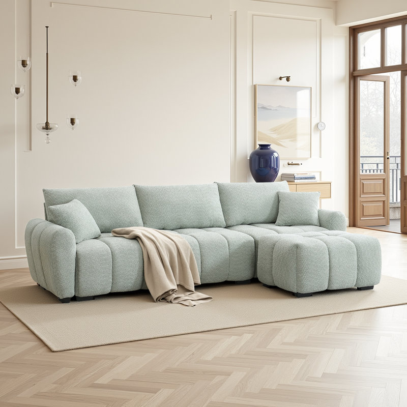 110" Modular L-Shaped Sectional Sofa with Ottoman - Plush Boucle Fabric, High-Density Foam & Free-Combination Design for Living Rooms