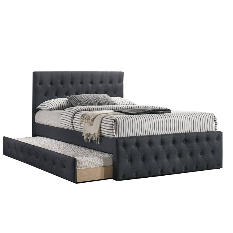 Lit plateforme tapissier rembourré, Double, Gris charbon
