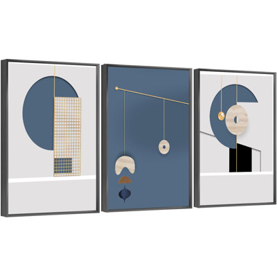 Luxueux aluminium encadré, ensemble de 3 reproductions d'art encadrées sur toile