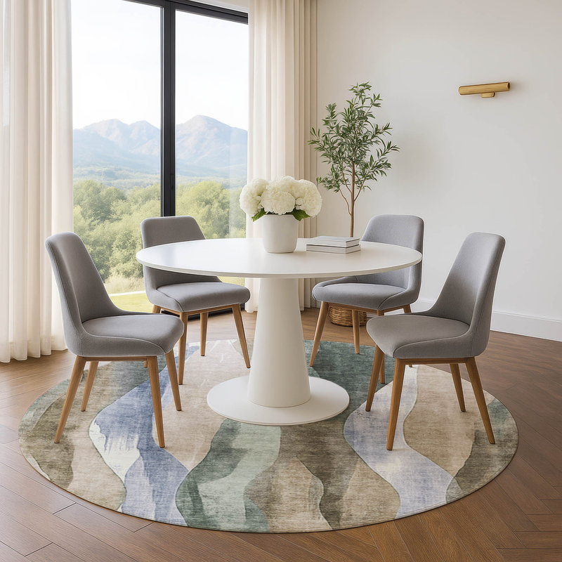 Premium Machine Washable Prado AMF1989 Waves Rug, Round 8'