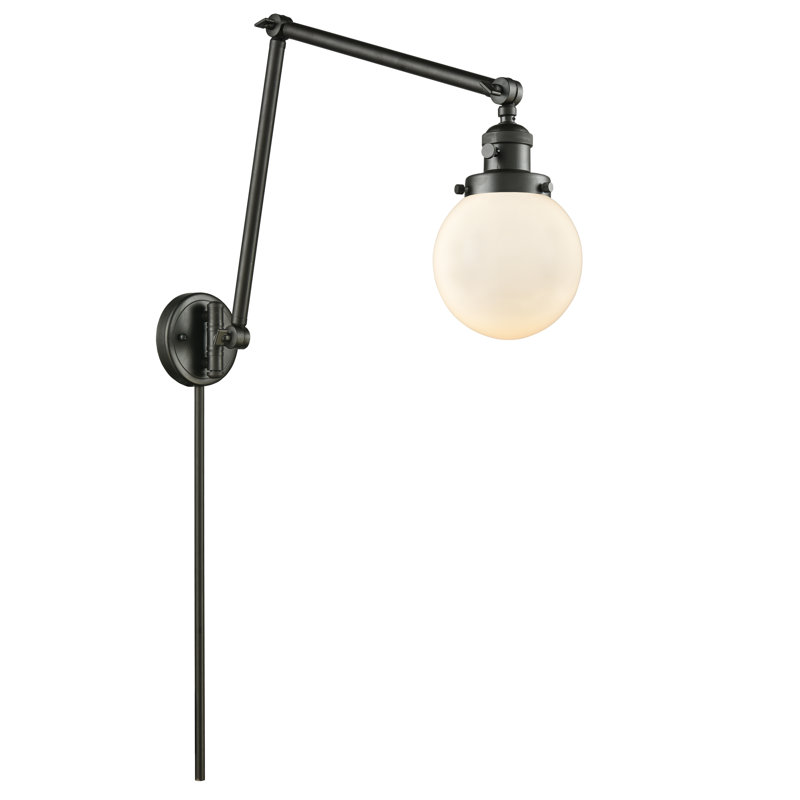 Lampe à bras pivotant à 1 lumière à intensité variable Chippewa, Incandescent, Blanc mat, Laiton antique