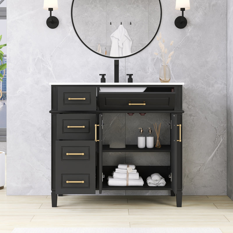 Ensemble de meuble-lavabo autoportant 36 po avec comptoir en céramique 36 po, Noir