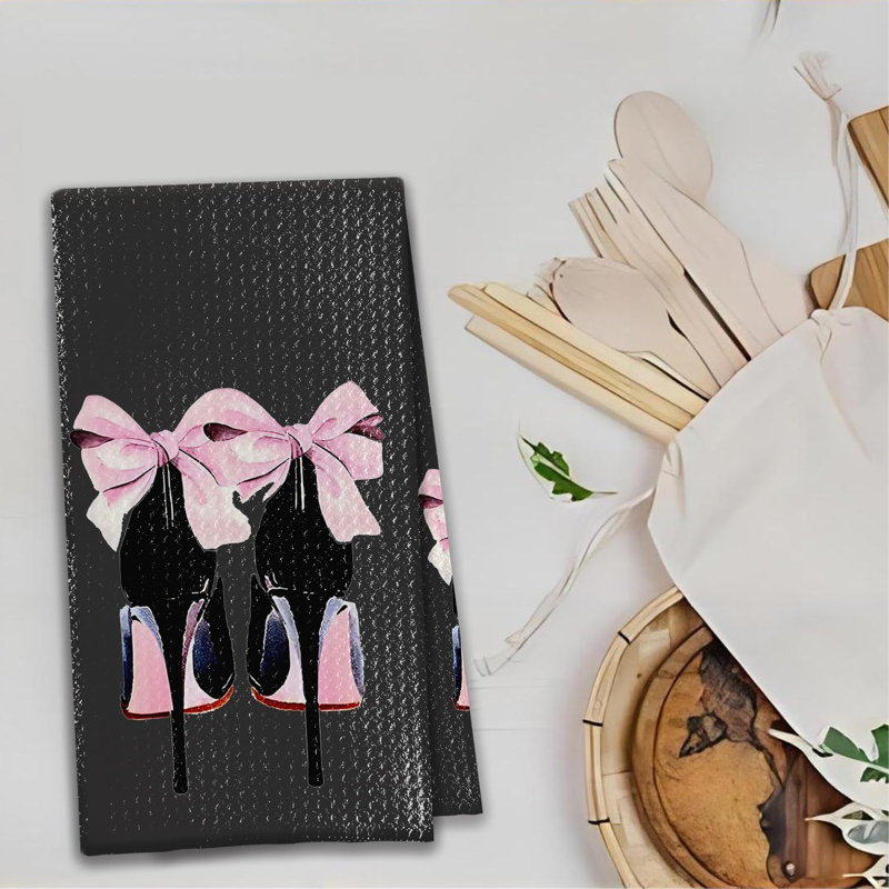 Ensemble de 2 serviettes de bain noires et roses pour salle de bain