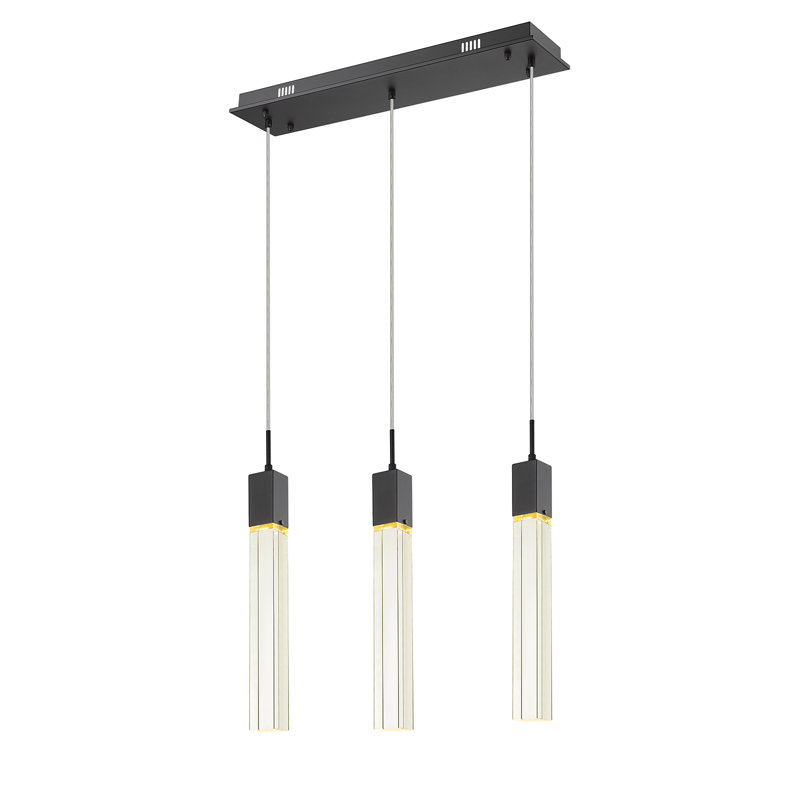 Luminaire suspendu pour îlot de cuisine 3 lumières Original Glacier, Noir mat, Glacier transparent K9
